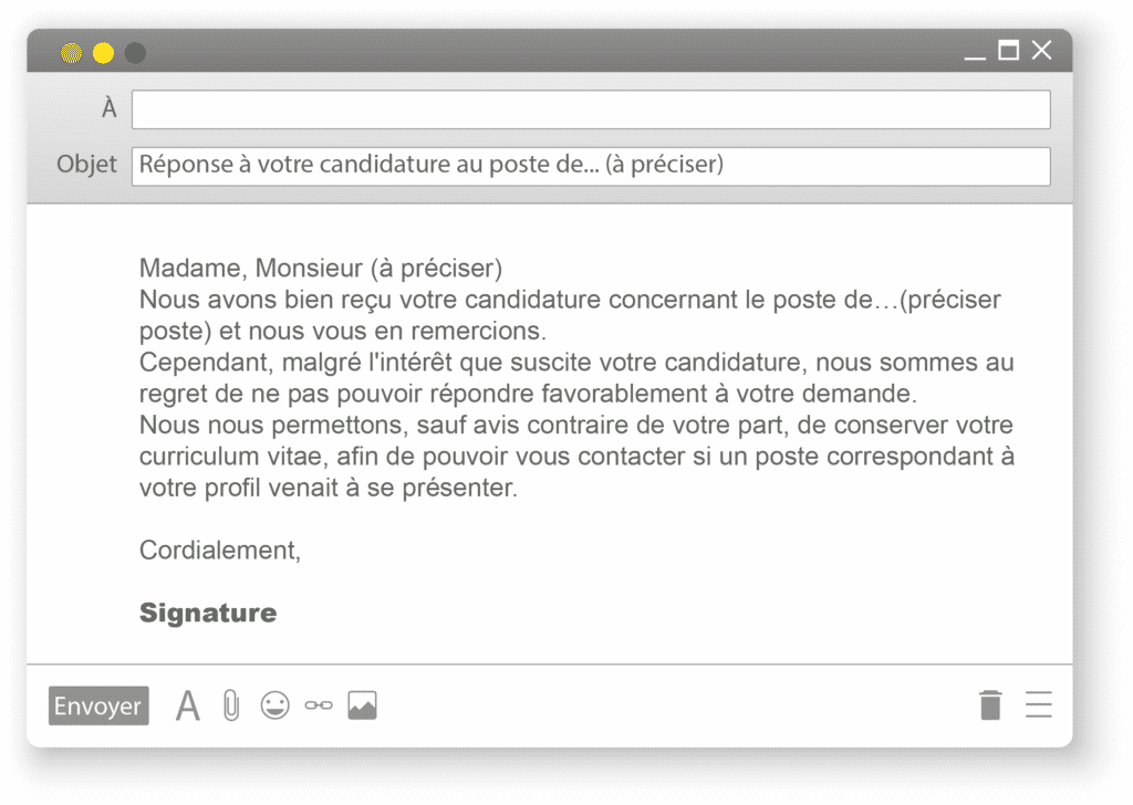 e-mail type de refus de candidature