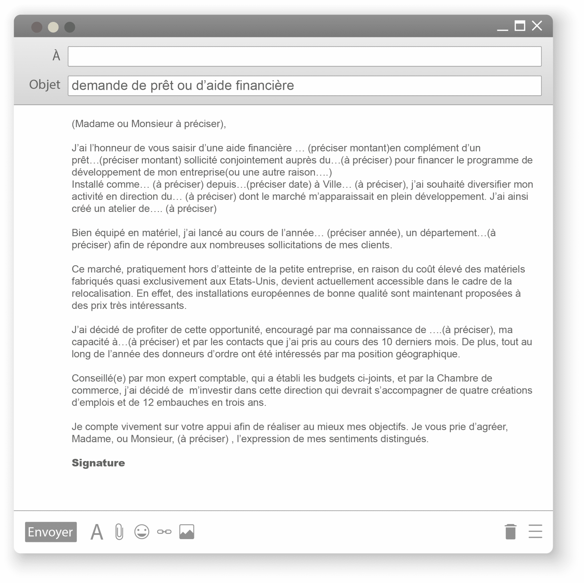 Lettre type de demande de prêt (aide financière)