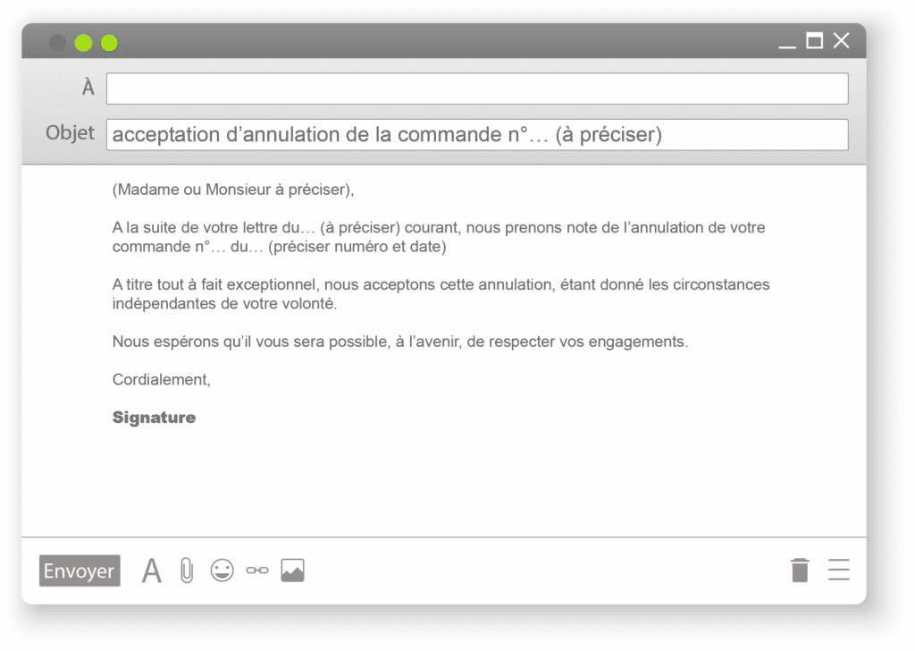 e-mail  type d'acceptation d'une annulation de commande