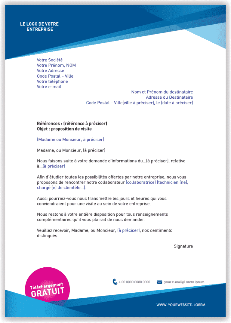Lettre type de proposition de visite après demande d'information