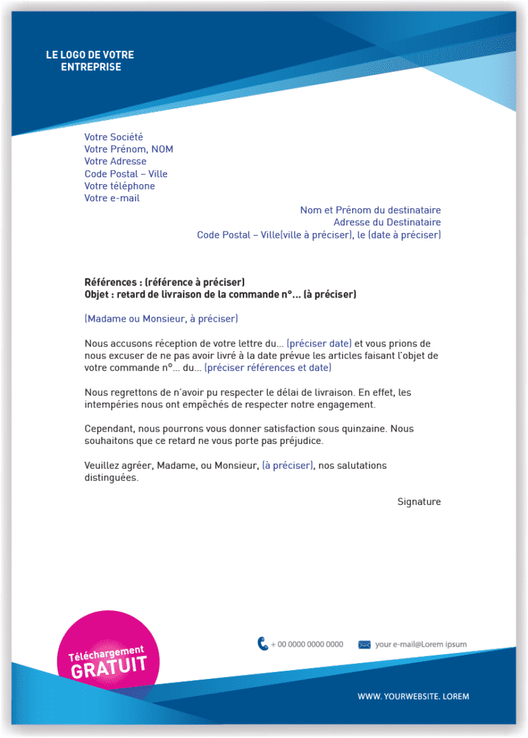 Lettre type d'excuse pour un retard de livraison