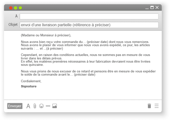 Lettre type pour annoncer à un client une livraison partielle