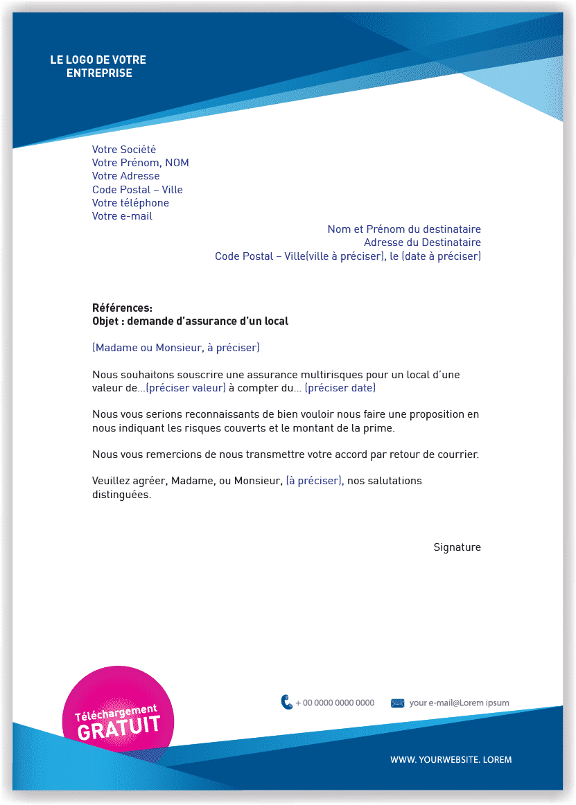 Lettre type de demande d'assurance d'un local